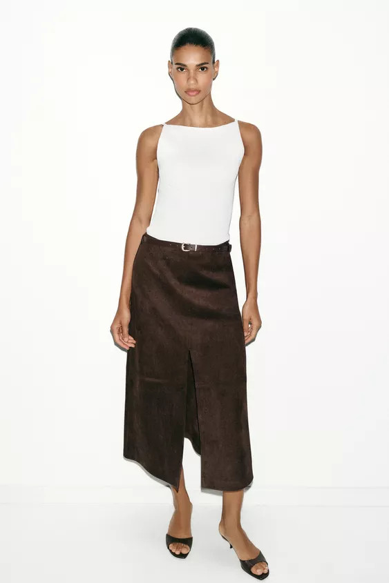 FAUX SUEDE SKIRT WITH BELT | Zara UK