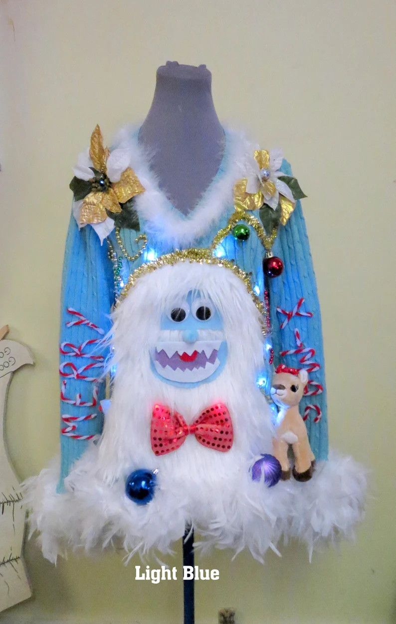 Yeti Abominable Snowman Sweater, Tacky Ugly Christmas Sweater, Gorgeous Fun, Fun Sweater, Feather... | Etsy (US)