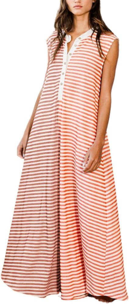Women Casual Striped Sleeveless Tank Jumpsuits Color Block Wide Leg Romper Comfy Button Down Romp... | Amazon (US)