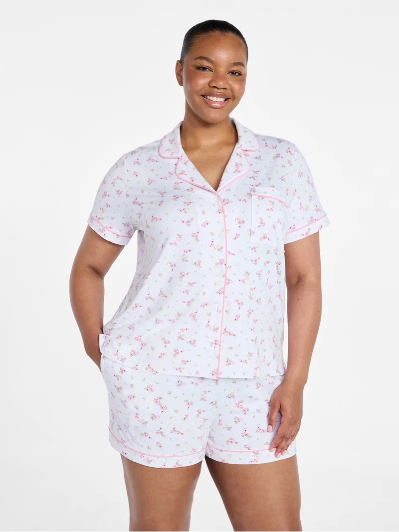 Joyspun Women’s Mother-Daughter Notch Collar Top and Shorty Shorts Family Matching Pajama Set, ... | Walmart (US)