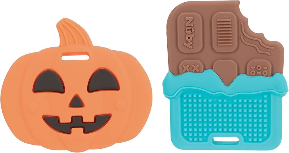 Nuby All Silicone Pumpkin & Chocolate Bar Teether – 2 Pack, 3+ Months | Amazon (US)