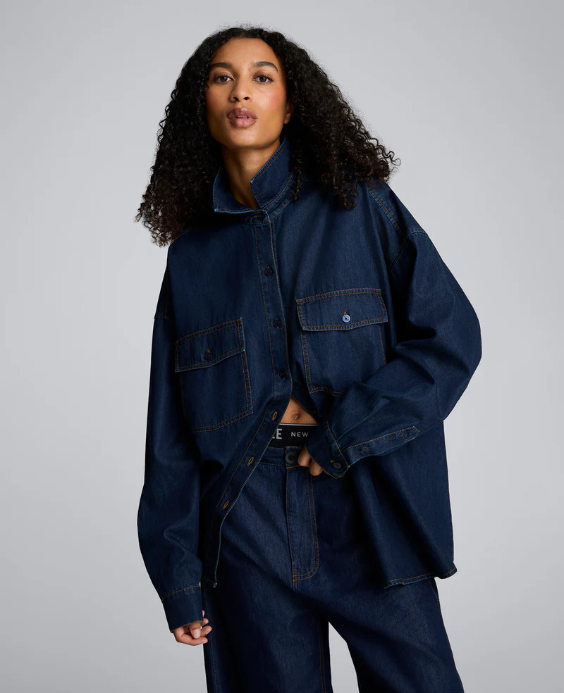 Drapey Denim Button Up Oversized Shirt | Kenneth Cole