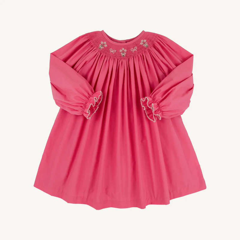Long Sleeve Sandy Smocked Dress - Romany Rose with Flower & Bow Smocki | The Beaufort Bonnet Company