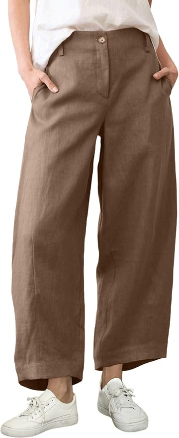 Tanming Womens Linen Pants Casual Capri Baggy Wide Leg Trousers Palazzo Pants Beach Vacation Outf... | Amazon (US)