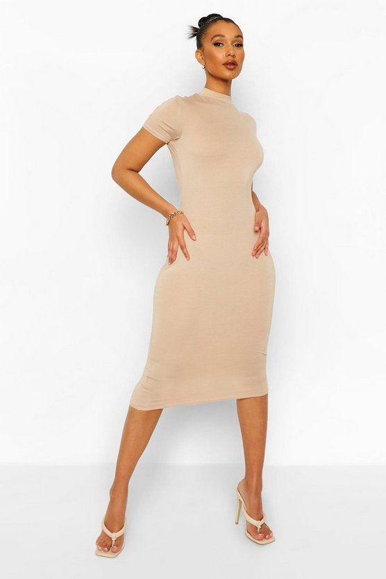 High Neck Short Sleeve Midi Bodycon Dress | Boohoo.com (US & CA)
