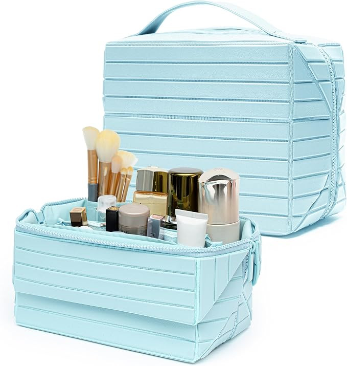 Minoisome Travel Makeup Bag,PU leather toiletry bag,make up organizer case for women,Large Capaci... | Amazon (US)