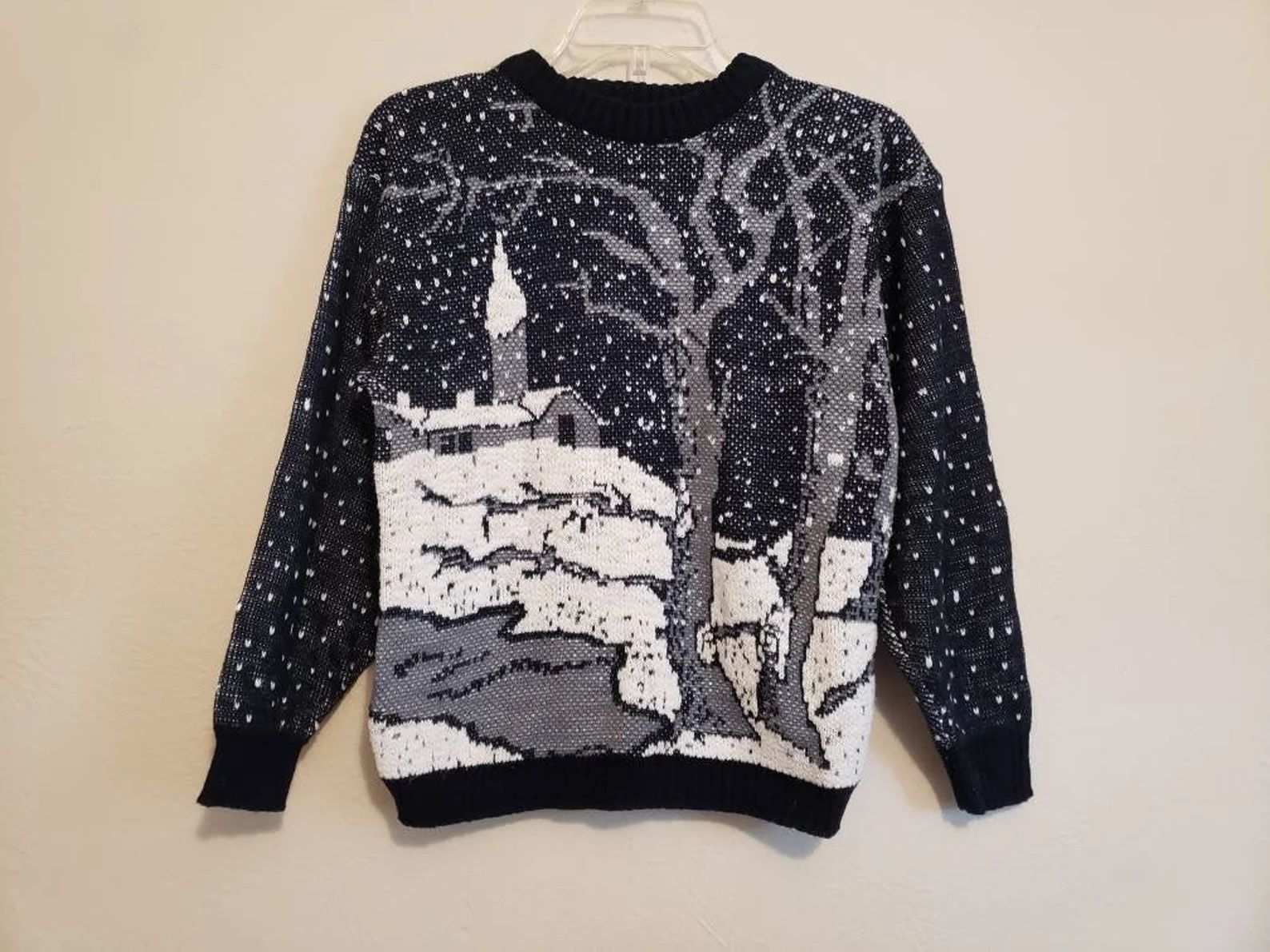 Vintage 90s Christmas Sweater Winter Landscape Snowy Print XS | Etsy | Etsy (US)