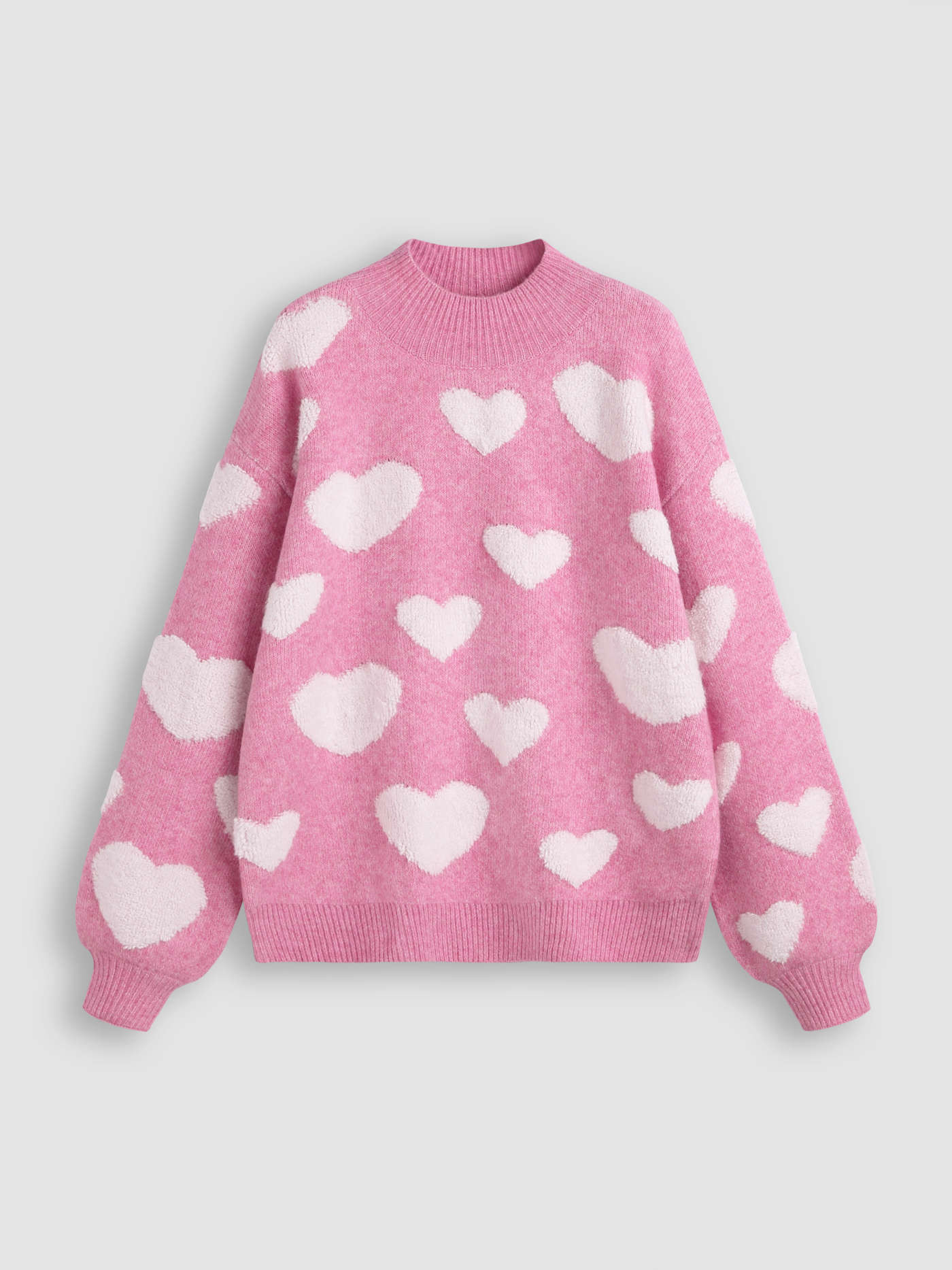 Round Neck Heart Knitted Lantern Sleeve Top | Cider