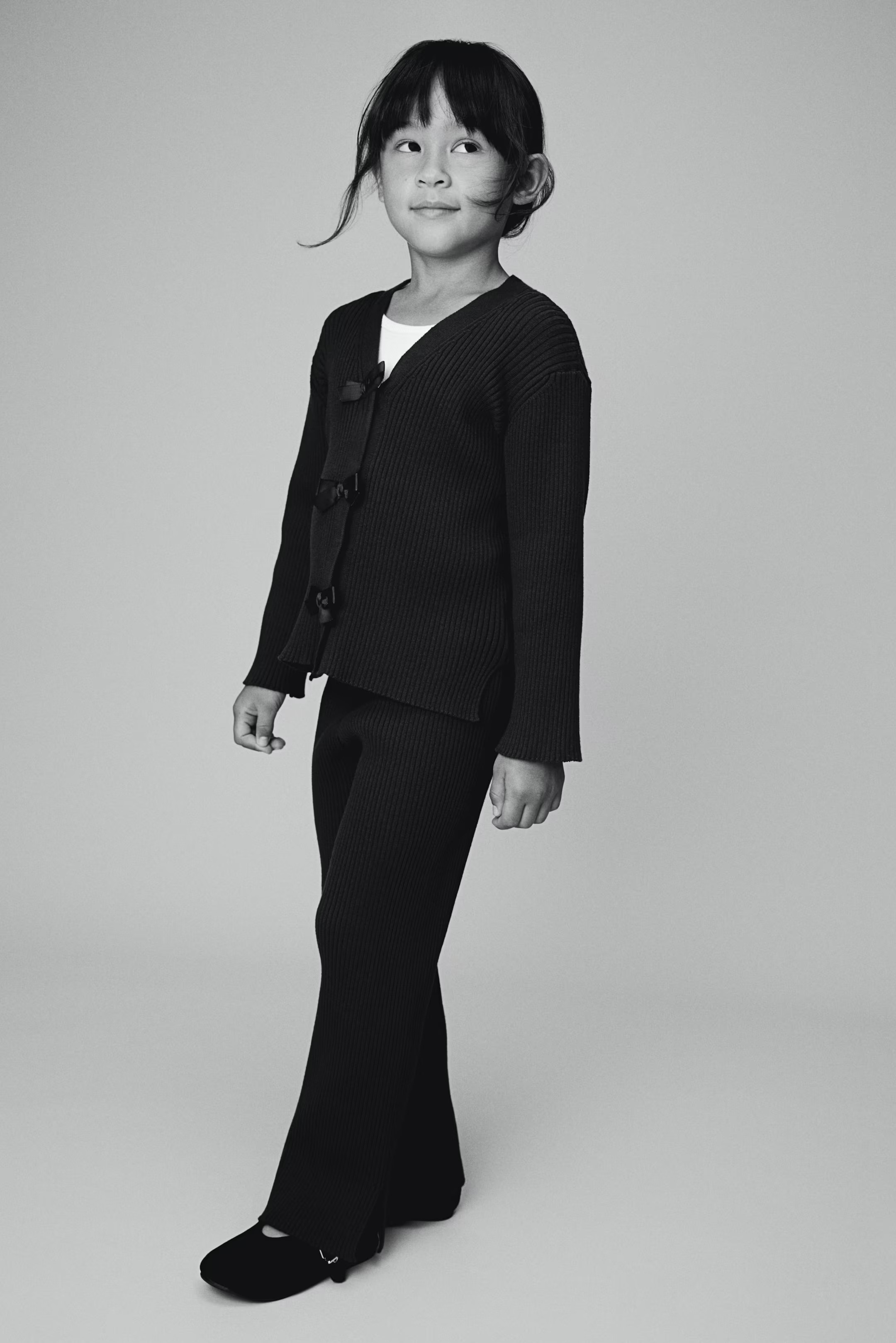 2-piece Rib-Knit Set - Light gray/bows - Kids | H&M US | H&M (US + CA)