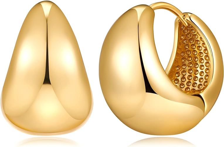 Gold Chunky Huggies Hoop Earrings CZ/Twisted Round Thick hoop Earrings for Women Jewelry Gift | Amazon (US)