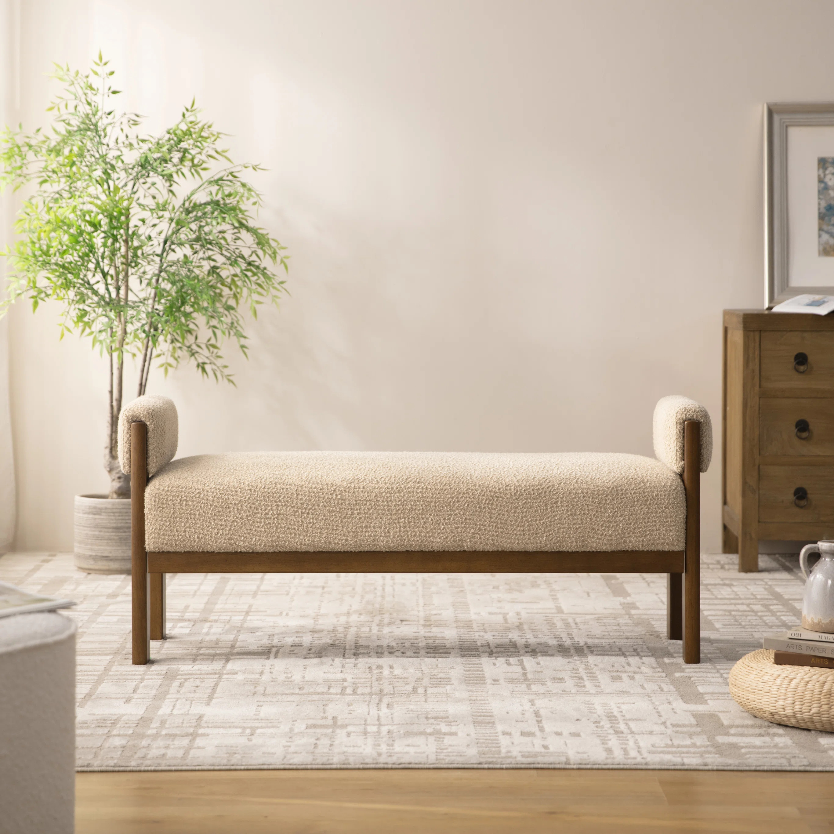 Modern Boucle Upholstered Bench Bed End Ottoman | Wayfair North America