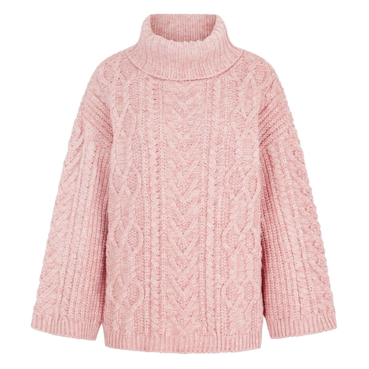 Emily Cable Roll Neck Tunic Jumper - Dusky Pink | Wolf & Badger (US)