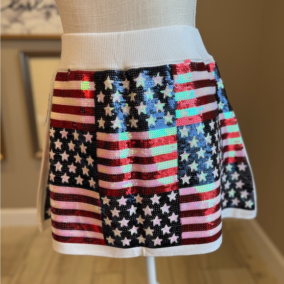 New! QUEEN OF SPARKLES Red, White, and Blue Full Sequin Flag Mini Skirt | Poshmark