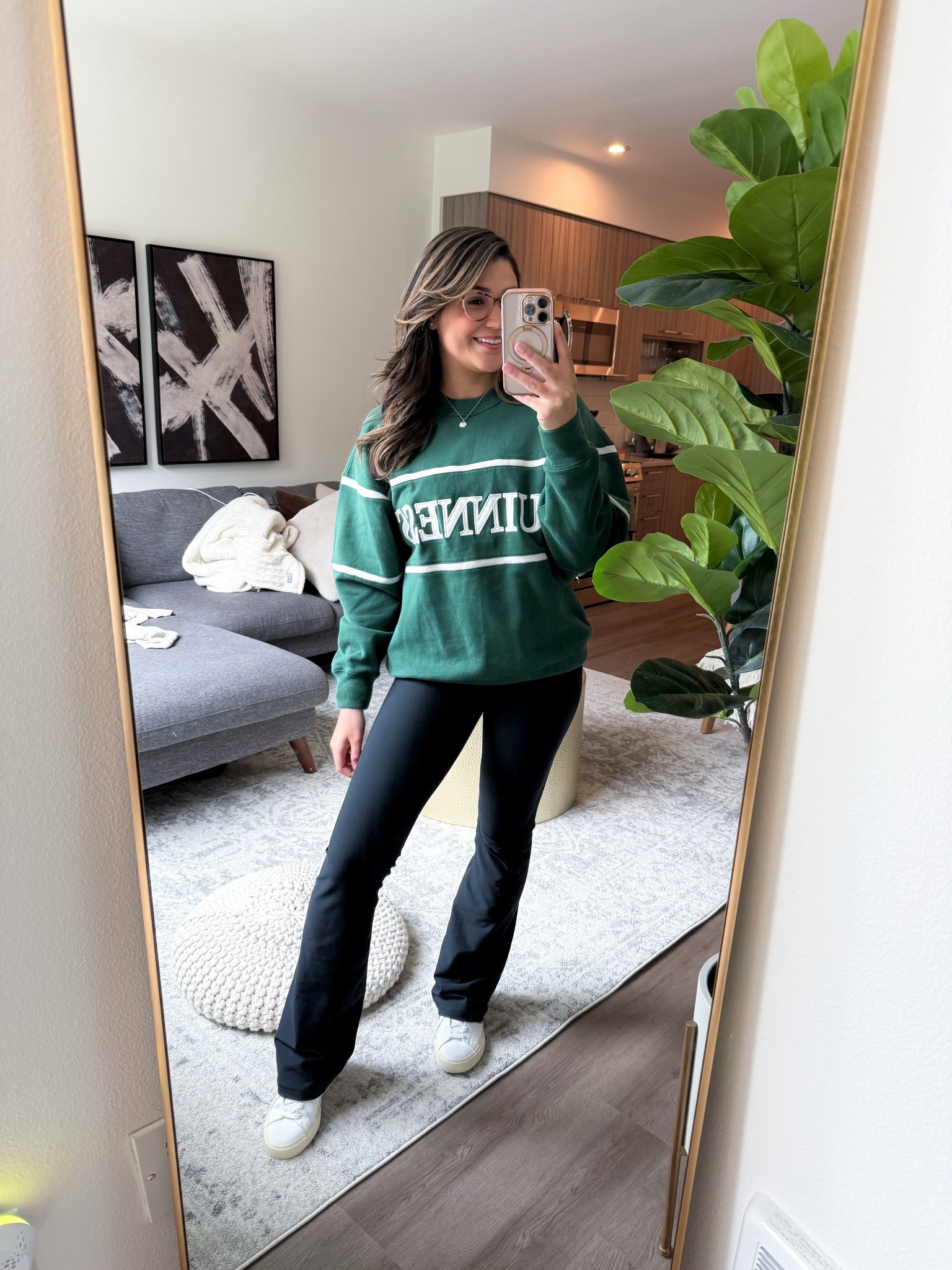 Weekends are for loungewear 💚 YPB has the BEST leggings out there, these are on my weekly rotation and I love the slight flare. 
Sweater: S / Leggings: S / Vejas: tts 

weekend wear | casual chic style | effortless style | athleisure | Abercrombie 

#LTKPetite #LTKStyleTip #LTKActive