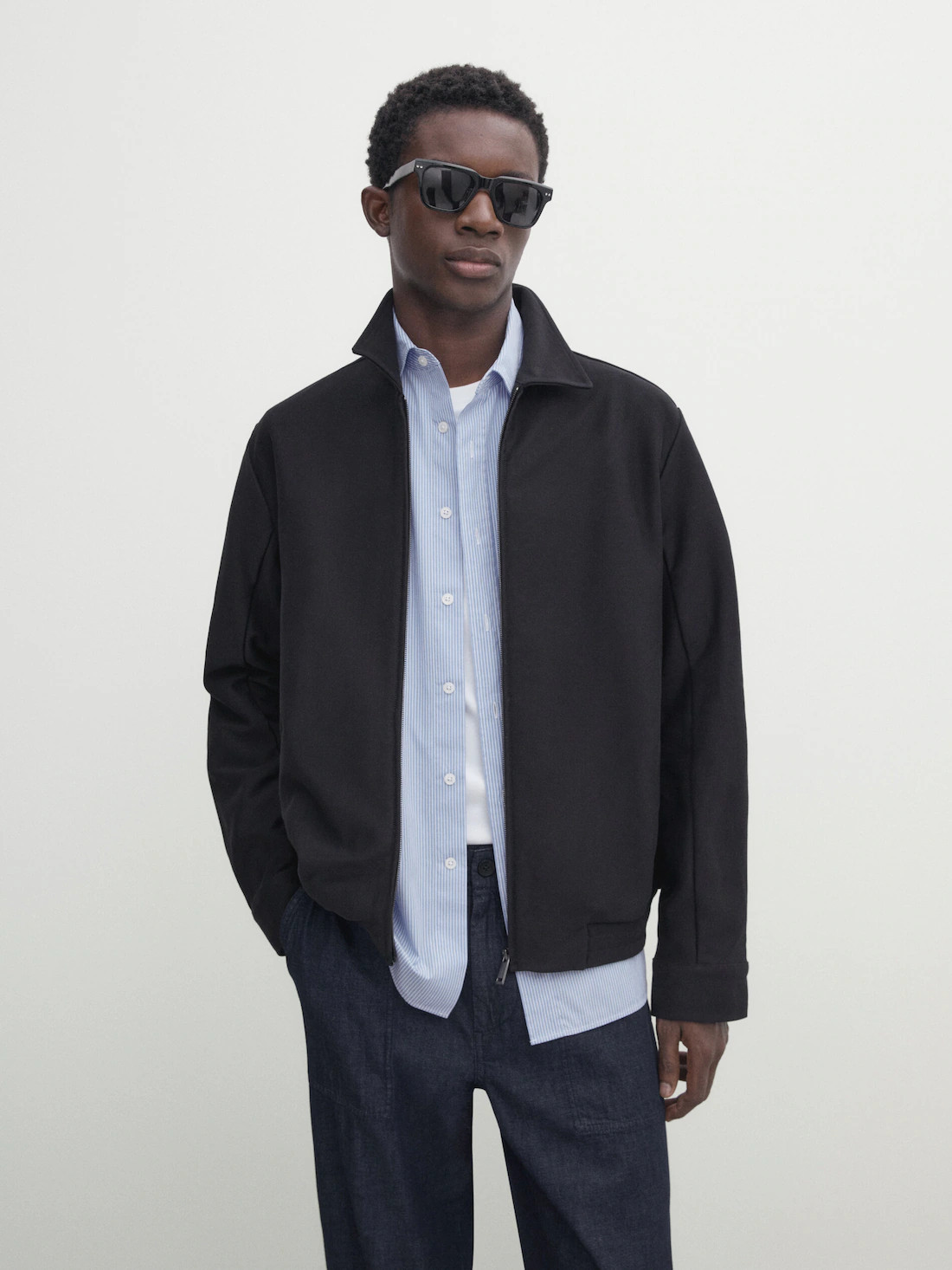 Twill bomber jacket with shirt collar | Massimo Dutti US