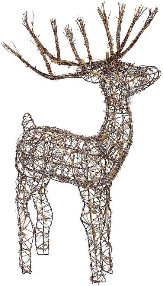 Alpine Corporation 35"H Outdoor Rattan Holiday Reindeer Lawn Decoration with White Lights | Amazon (US)