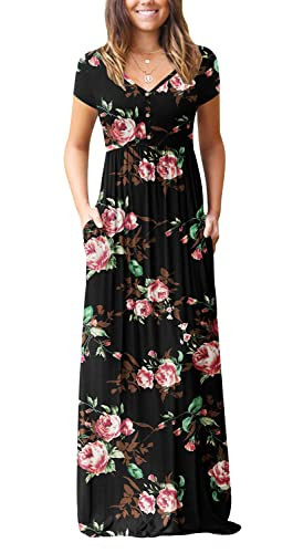 GRECERELLE Womens Summer Casual Long Maxi Dresses 2026 Short Sleeve V Neck Floral Button Sundress... | Amazon (US)