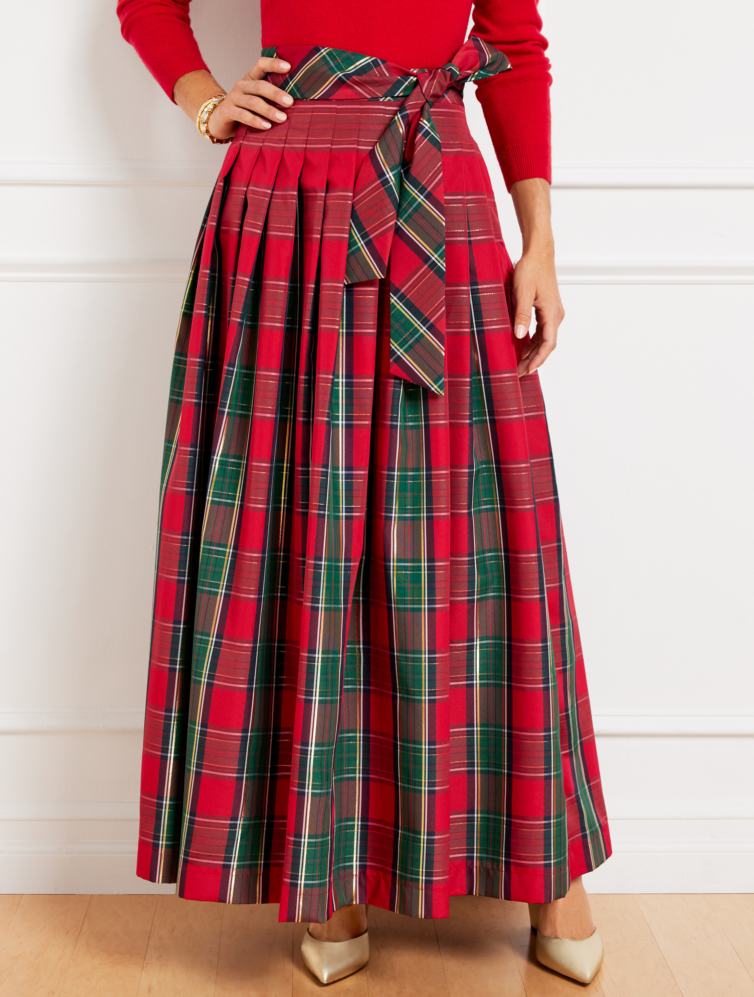 Petite - Taffeta Fit & Flare Skirt - Plaid - Red - 6 Talbots | Talbots