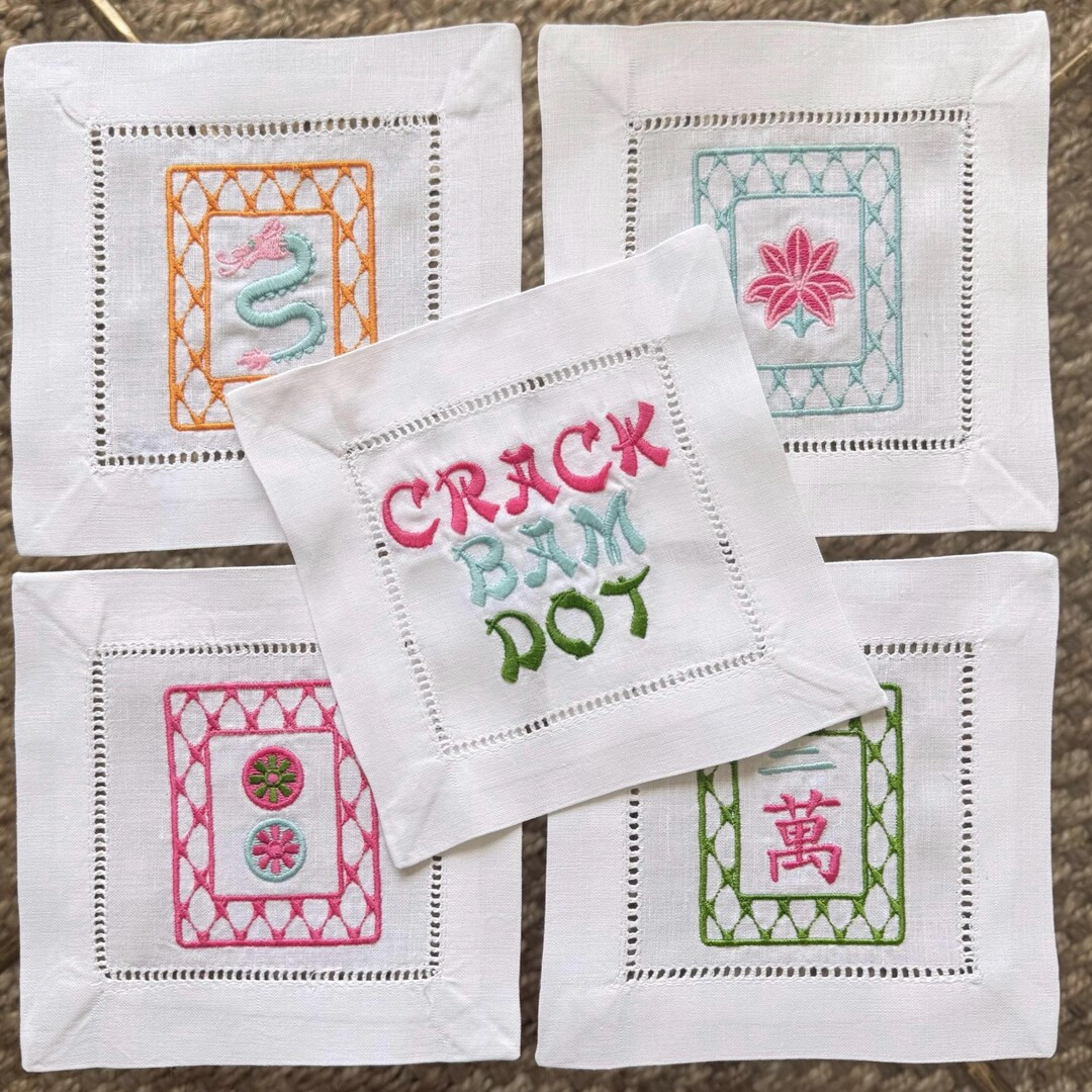 Embroidered Mahjong Cocktail Napkins, Customizable Set | Etsy (US)