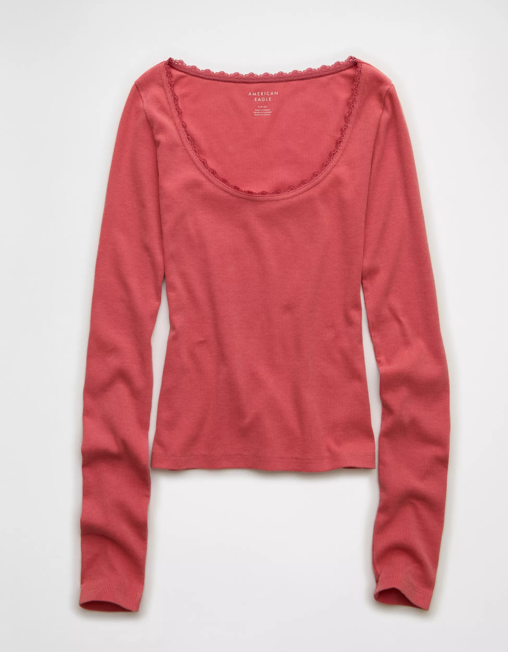 AE Lace-Trim Long Sleeve T-Shirt | American Eagle Outfitters (US & CA)