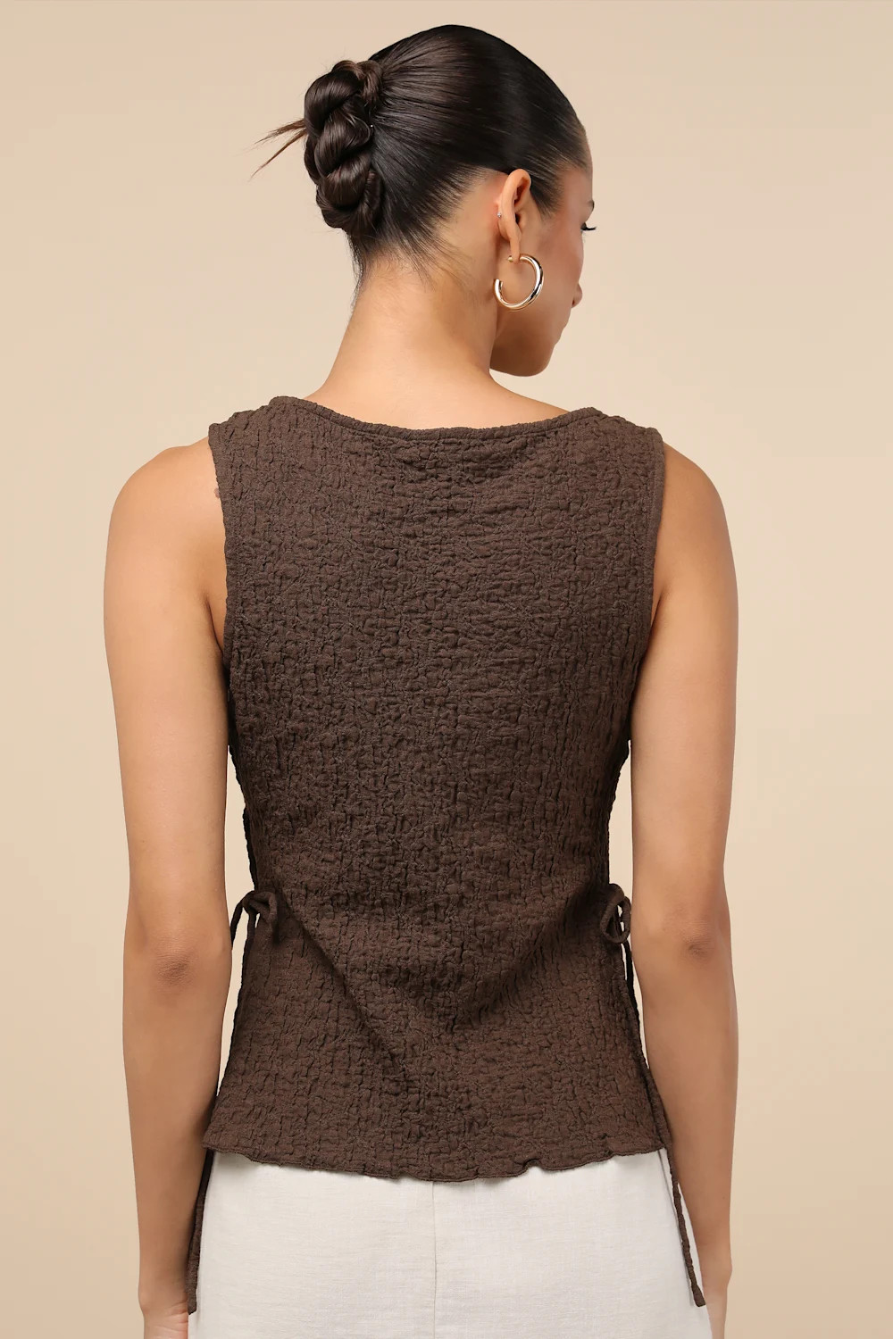 Bizzy Brown Textured Side-Tie Tank Top | Lulus