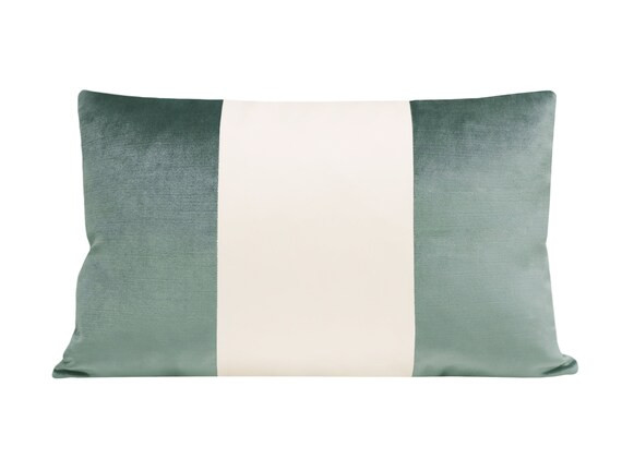 The Little Lumbar : COLORBLOCK Faux Silk Velvet // Turkish Blue + Alabaster Silk | silk pillow | ... | Etsy (US)