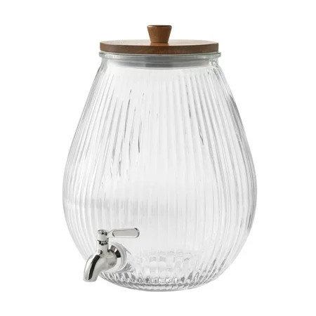 The Pioneer Woman Glass 2 Gallons Ribbed Beverage Dispenser with Wood Lid | Walmart (US)