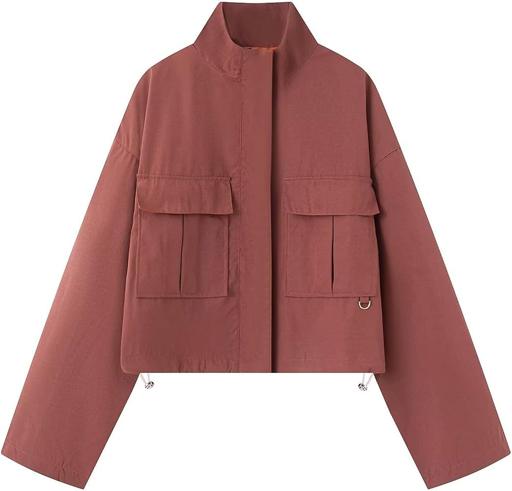 Womens Stand Collar Jacket Lightweight Casual Zip Up Coat | Amazon (US)