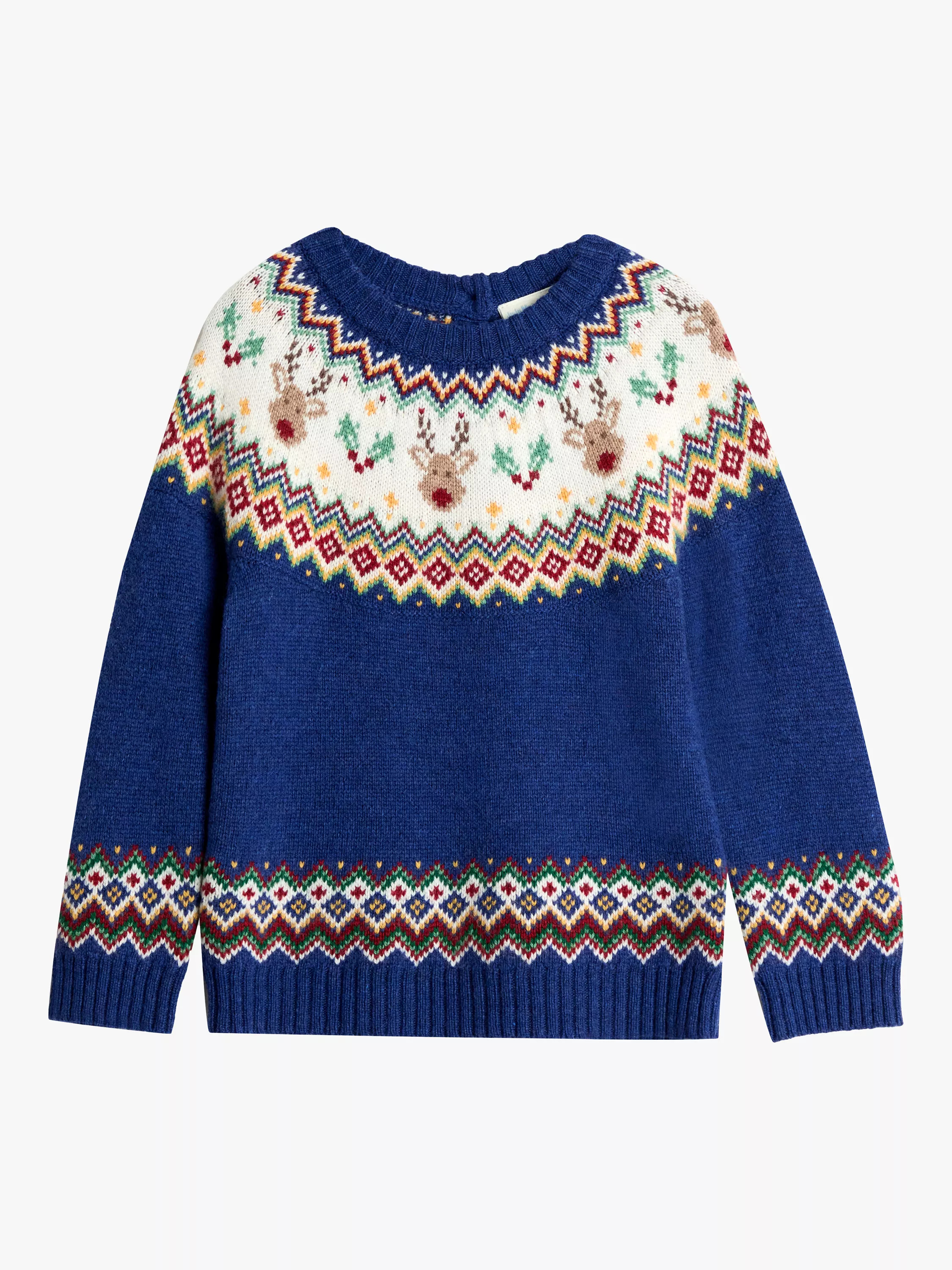 JoJo Maman Bébé Kids' Reindeer Fair Isle Jumper, Navy | John Lewis (UK)