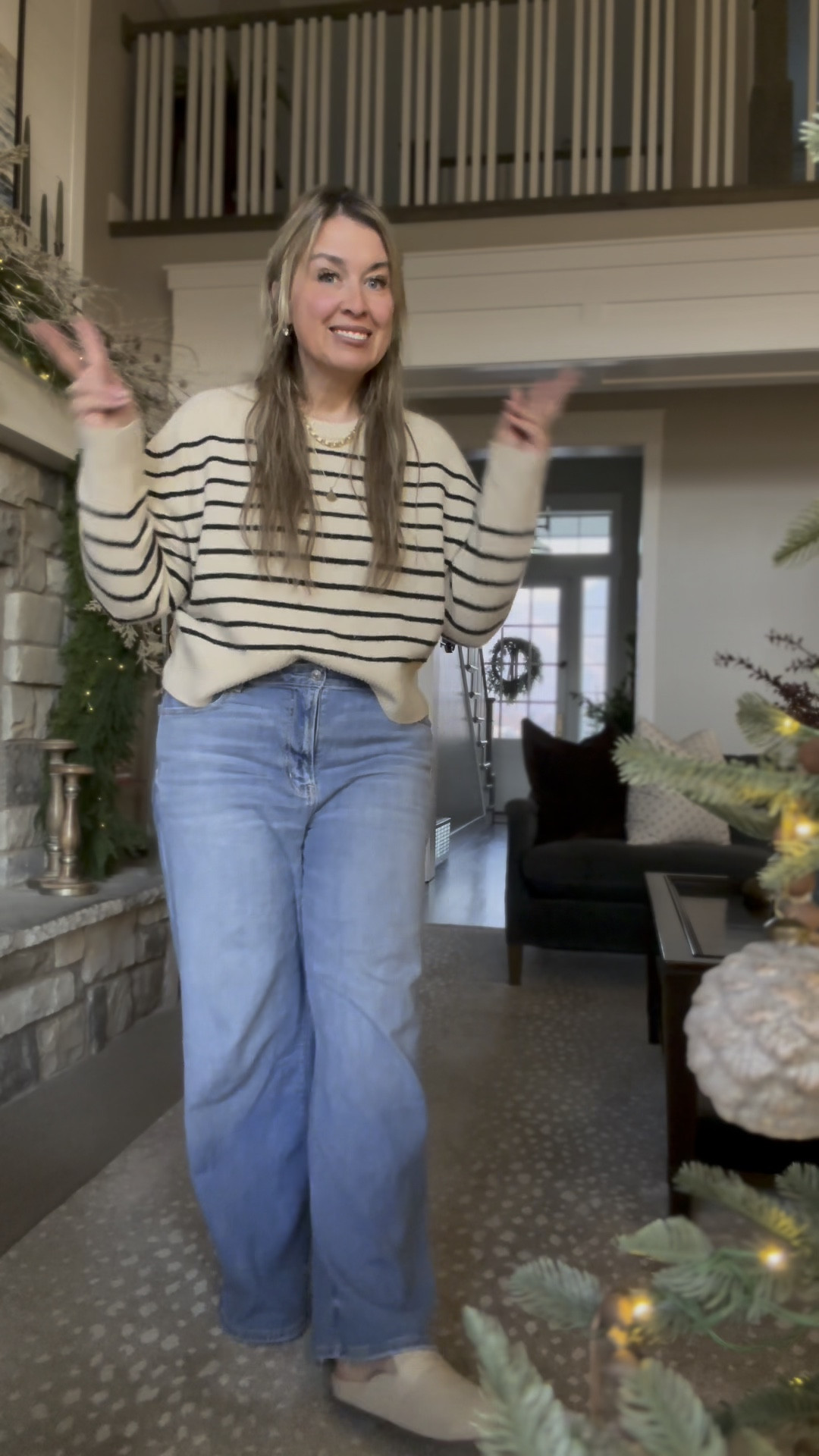 “Keeping it casual and cozy in this striped sweater and wide-leg jeans combo! Perfect for a laid-back day at home or running errands in style. Comfort and chic vibes all the way! 

#LTKGiftGuide #LTKHoliday #LTKMidsize