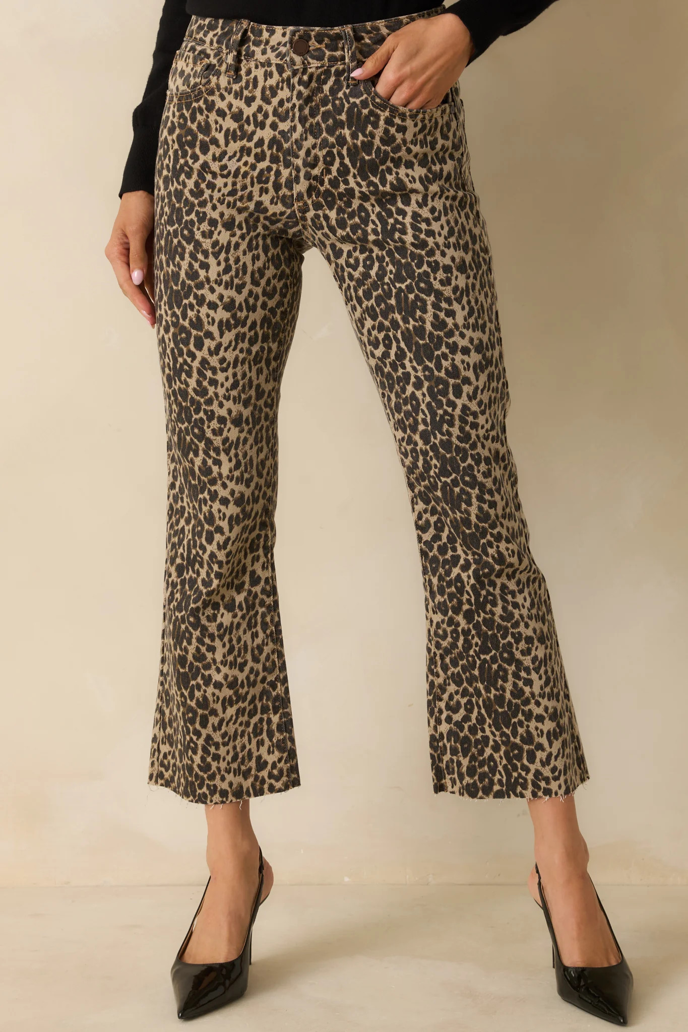 Terrific Timing Leopard Print Cropped Flare Jeans | Red Dress