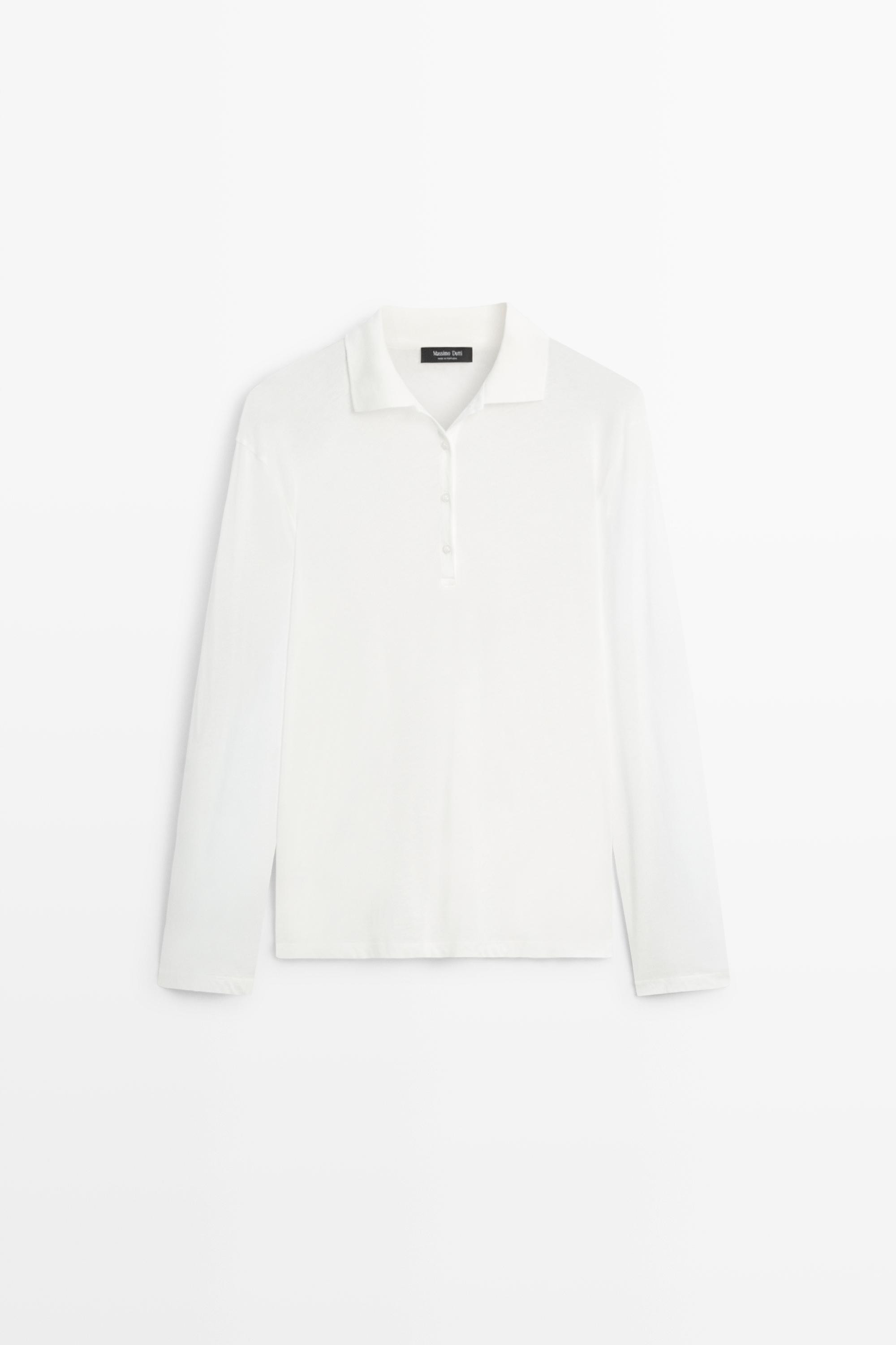 100% cotton long sleeve polo shirt - Off white | Massimo Dutti UK