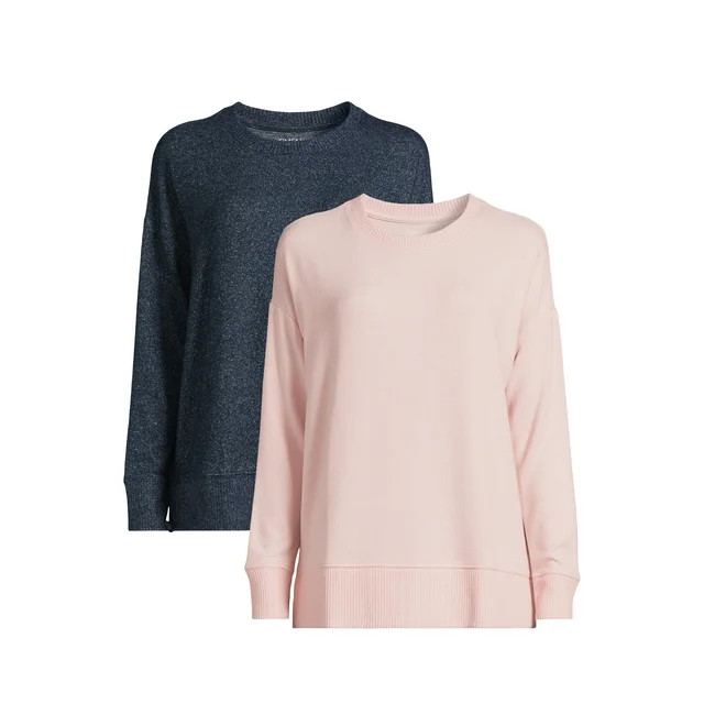 Time and Tru Women's Hacci Knit Pullover Sweatshirt with Long-Sleeves, 2-Pack | Walmart (US)