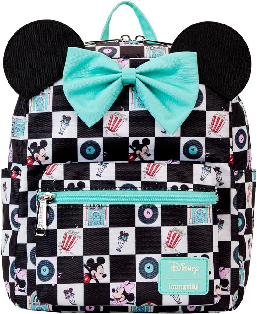Loungefly Mickey & Minnie Date Night Diner Checkered All-Over Print Nylon Mini Backpack | Amazon (US)