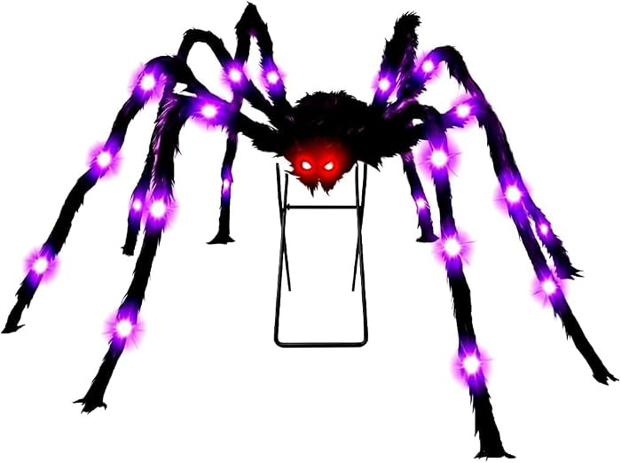 Giant 6.7 FT Light-Up Halloween Arachnid Decoration with Metal Stand, 36 Green LED Lights, 8 Ligh... | Amazon (US)