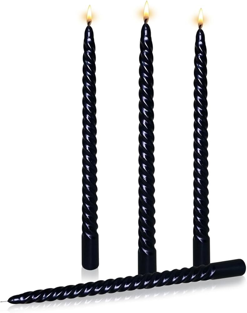 Taper Candles, Glossy Metal Style Halloween Candles Ture Dripless Black Taper Candles Set of 4,Sm... | Amazon (US)