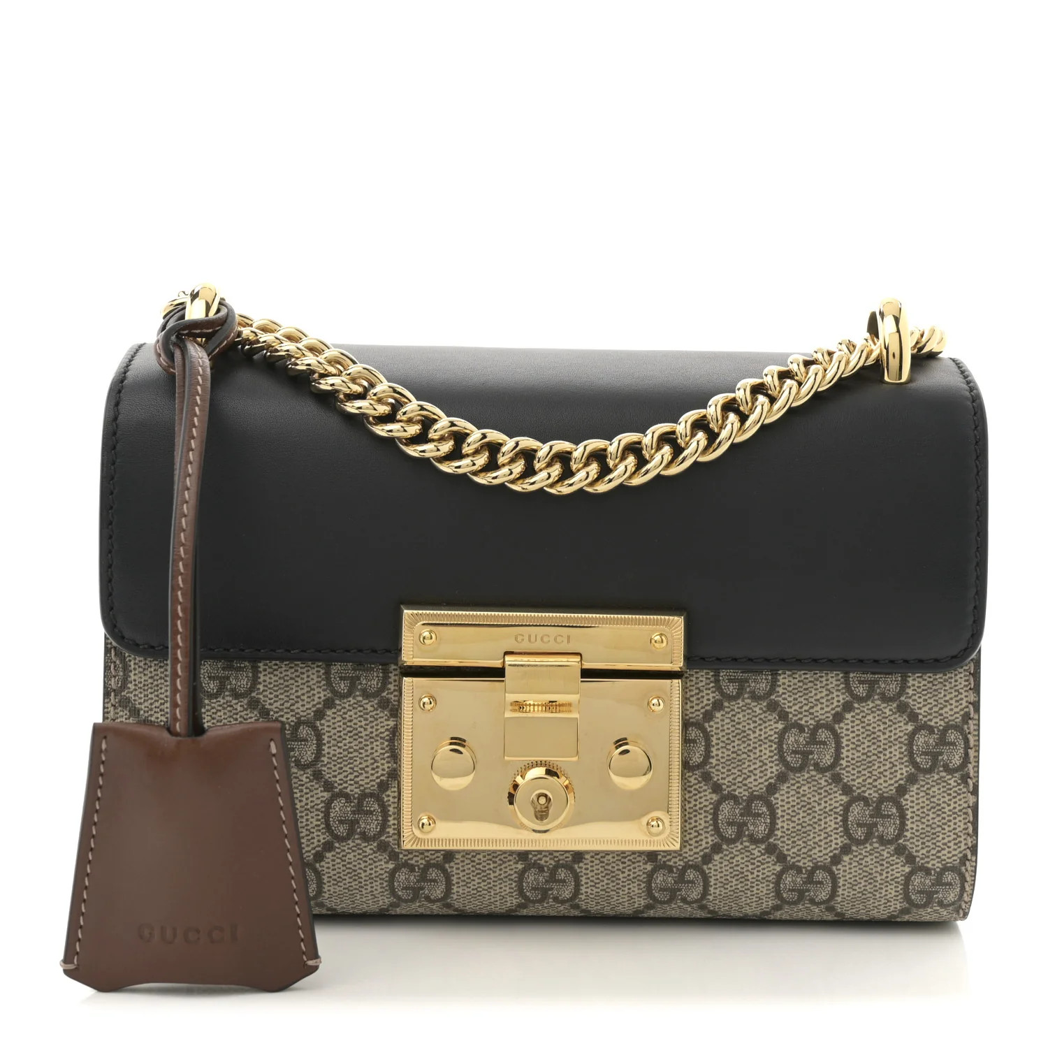 GG Supreme Monogram Calfskin Small Padlock Shoulder Bag Beige Black Cuir | FASHIONPHILE (US)