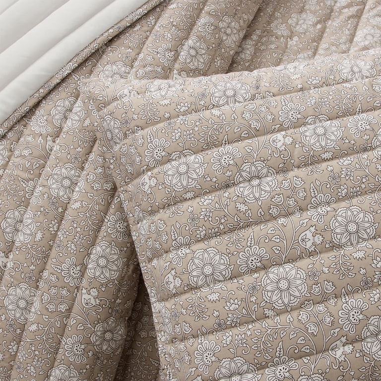 My Texas House Floral Pick Stitch 3-Piece Taupe Adult Quilt Set, Full/Queen | Walmart (US)
