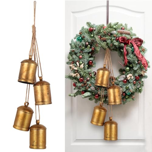 Forwe Christmas Bells Vintage Gold Brass Bells on Jute Rope Rustic Christmas Decoration (Retro Gold) | Amazon (US)