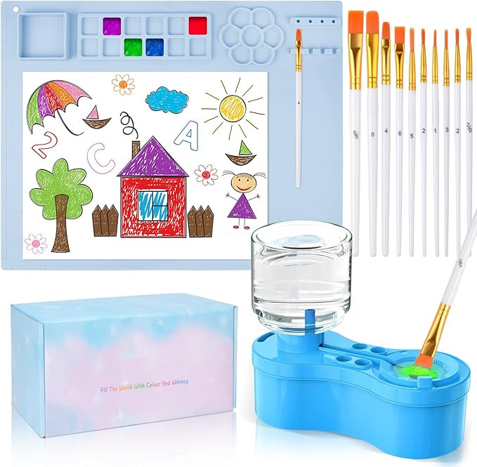 Painting Station, Silicone Painting Mat and Paint Brush Cleaner, 20"X16" Silicone Art Mat with 10... | Amazon (US)