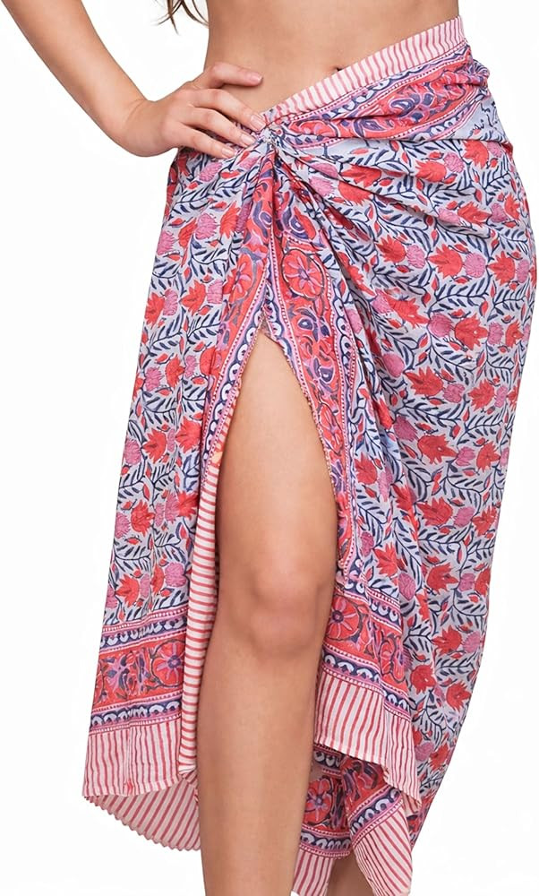 Swimsuit Coverup for Women - 100% Cotton Hand Block Sarong Wraps for Women Pareo Beach Cover Up S... | Amazon (US)
