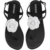 Women's Black Satin Floral Sandals with T-Strap, Herringbone Sole Fashionable and comfortable sat... | Amazon (US)