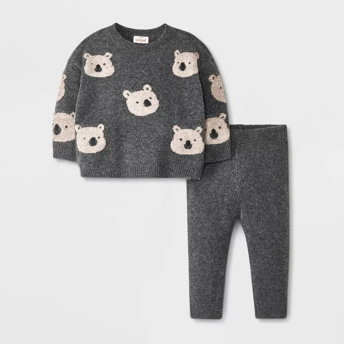 Baby Printed Bear Sweater Set - Cat & Jack™ Dark Gray | Target