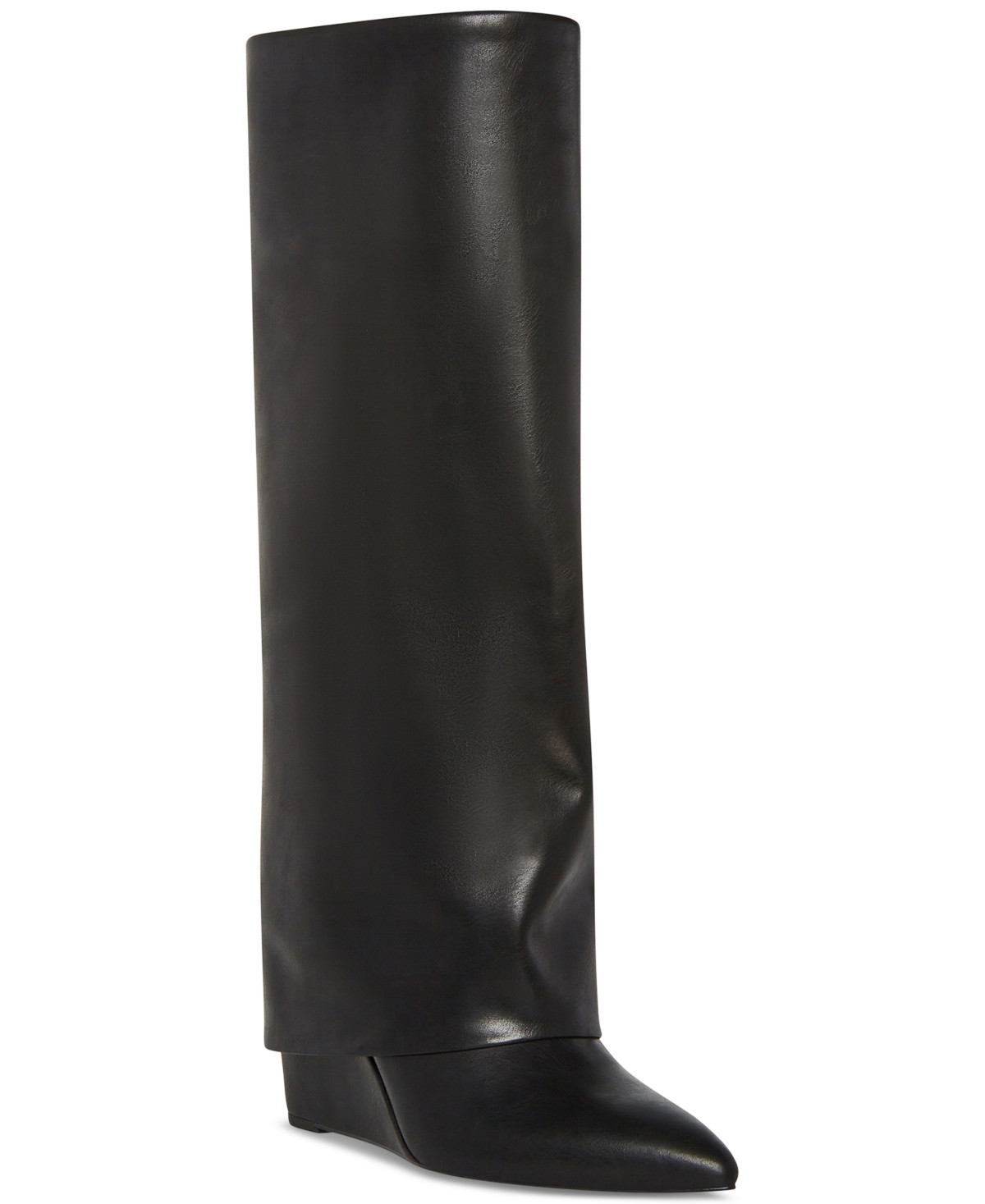 Madden Girl Evander Fold-Over Cuffed Knee High Wedge Dress Boots - Black | Macy's