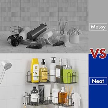 Corner Shower Caddy, 2 Pack Self Adhesive Bathroom Organizer with Inside Hooks, No Drilling Bathr... | Amazon (US)