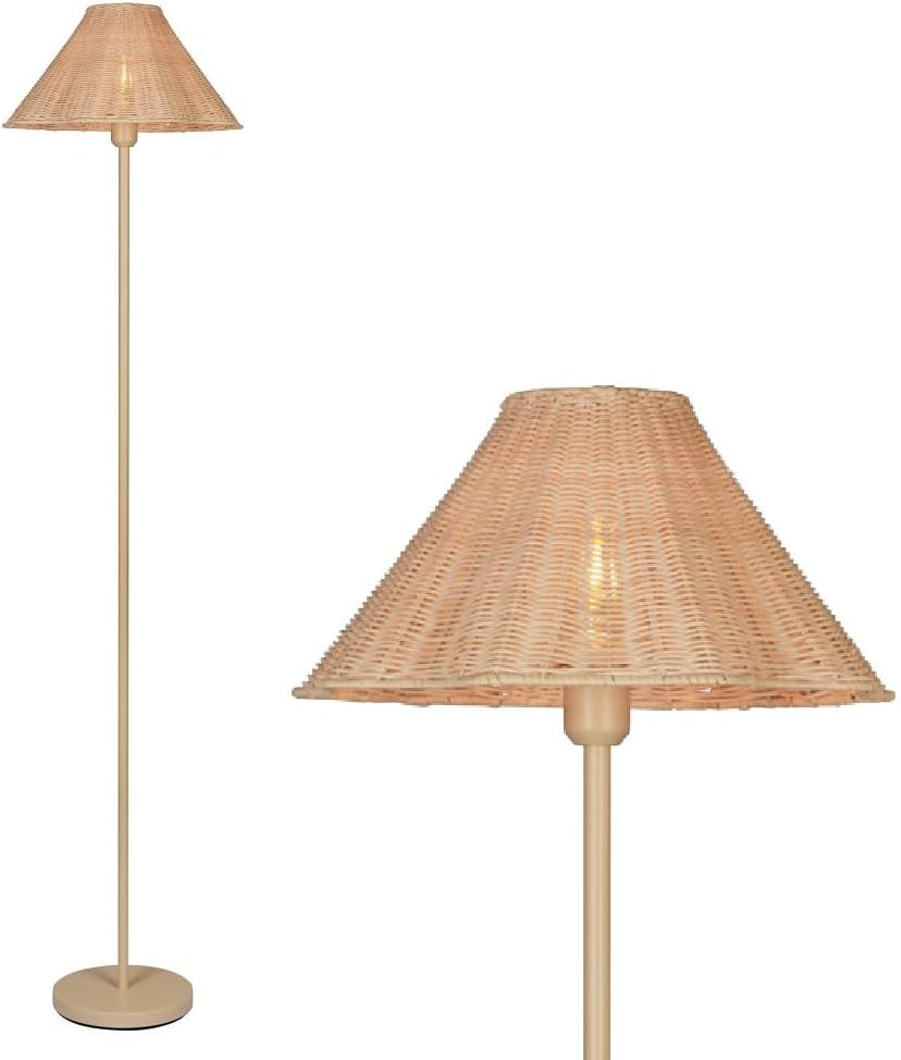 WOXXX Boho Floor Lamp with Wavy Line Rattan Lampshade, Corner Floor Lamp for Bedroom, Living Room... | Amazon (US)