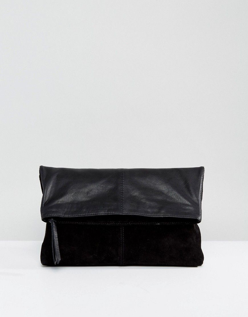 ASOS Leather Soft Foldover Clutch Bag - Black | ASOS US