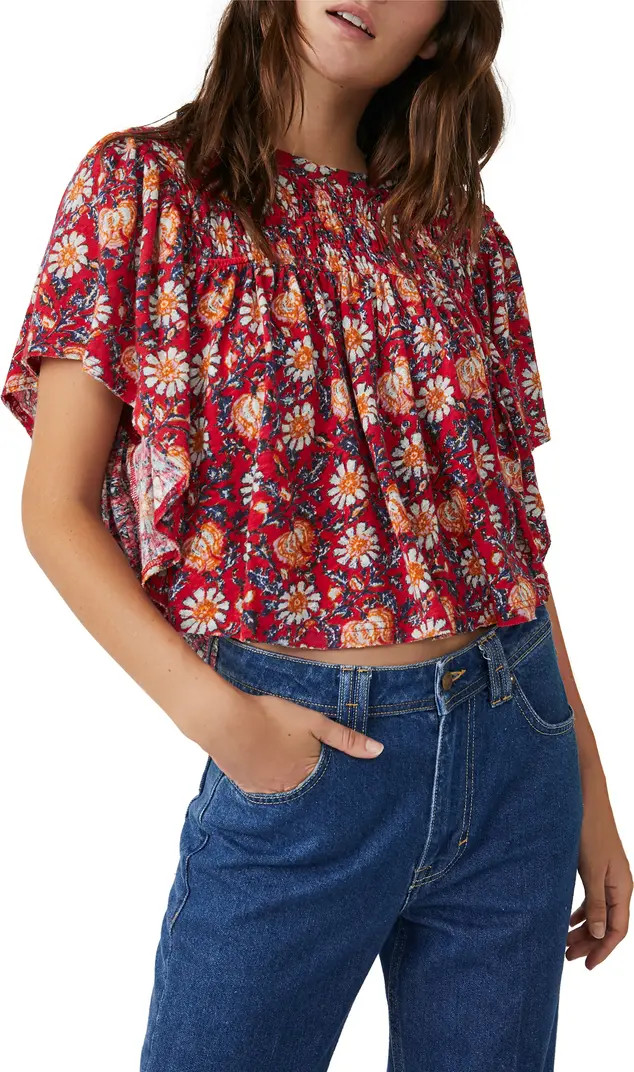 Printed Ruffle Sleeve Crop Topo | Nordstrom