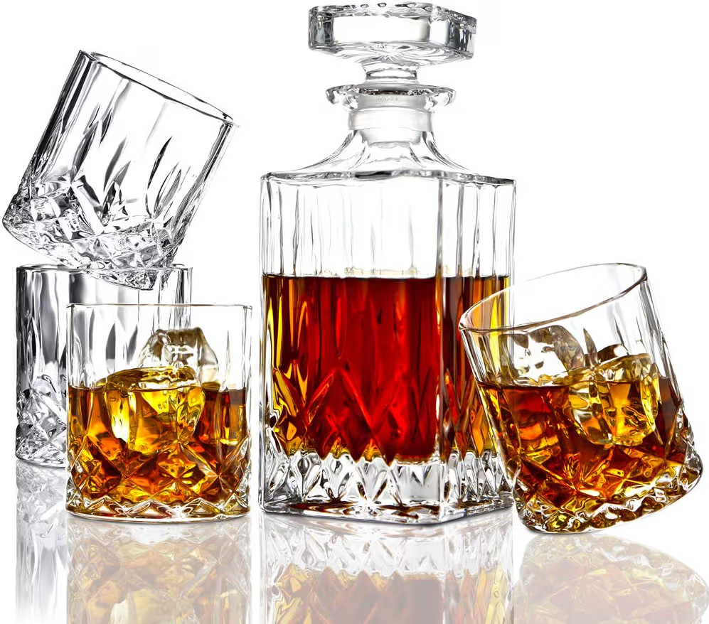 ELIDOMC 5PC Italian Crafted Glass Whiskey Decanter & Whiskey Glasses Set, Crystal Decanter Set Wi... | Amazon (US)