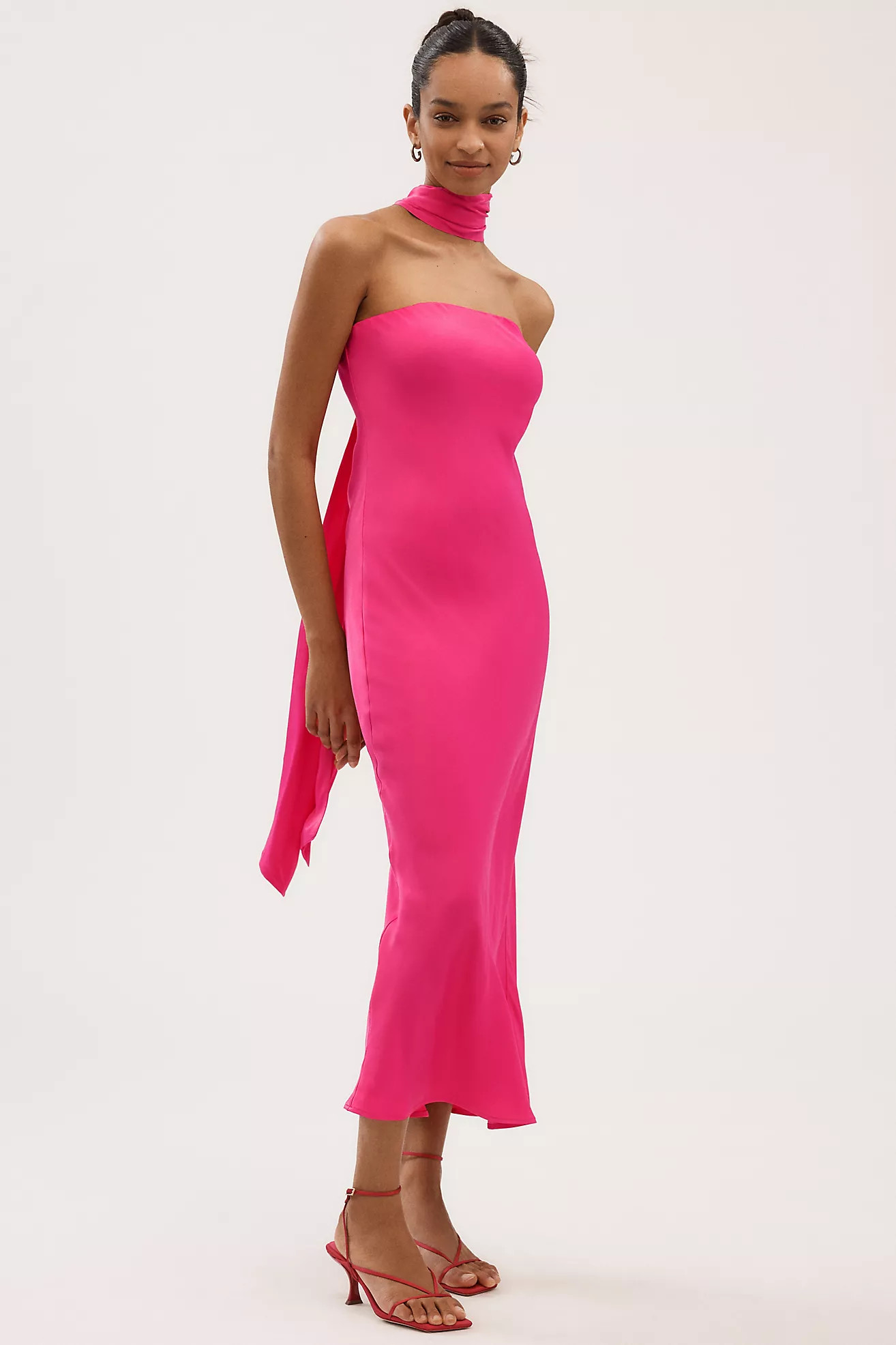 BHLDN Leah Strapless Satin Scarf Midi Slip Dress | Anthropologie (US)